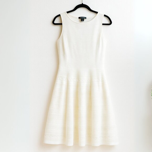 LAUREN RALPH LAUREN Ivory Cotton Sleeveless Knee Length Fit + Flare Dress - Picture 5 of 8